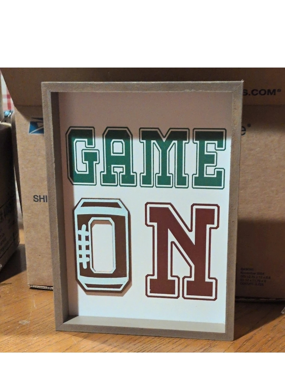 Game On Framed Wall Sign - Brown and Green 10x7in